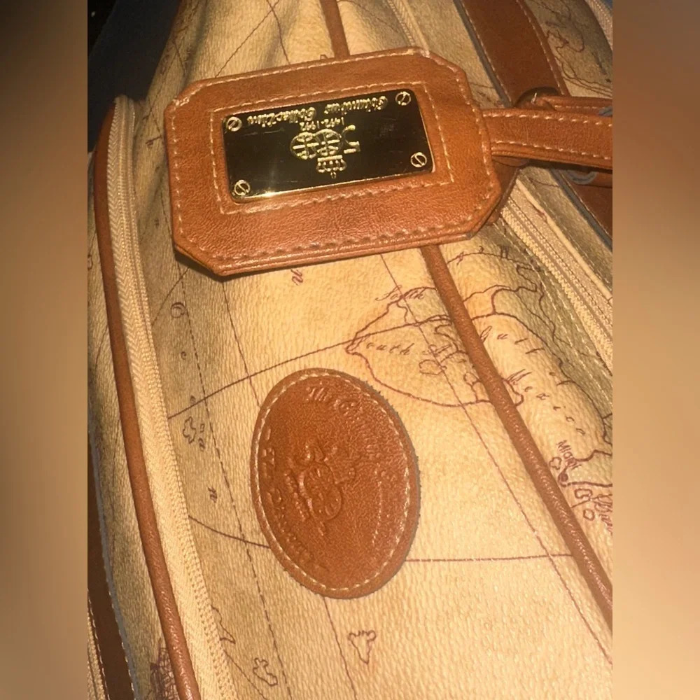 Vintage Map Print Travel Bag with Brown Accents - Picture 5 of 16